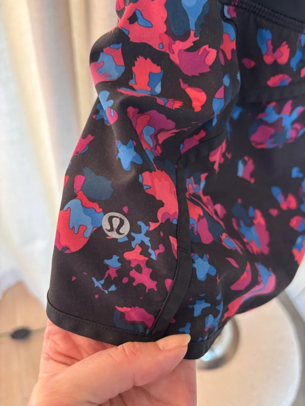 Lululemon Black Floral Active Shorts with Pink & Blue Accents - Picture 3 of 3